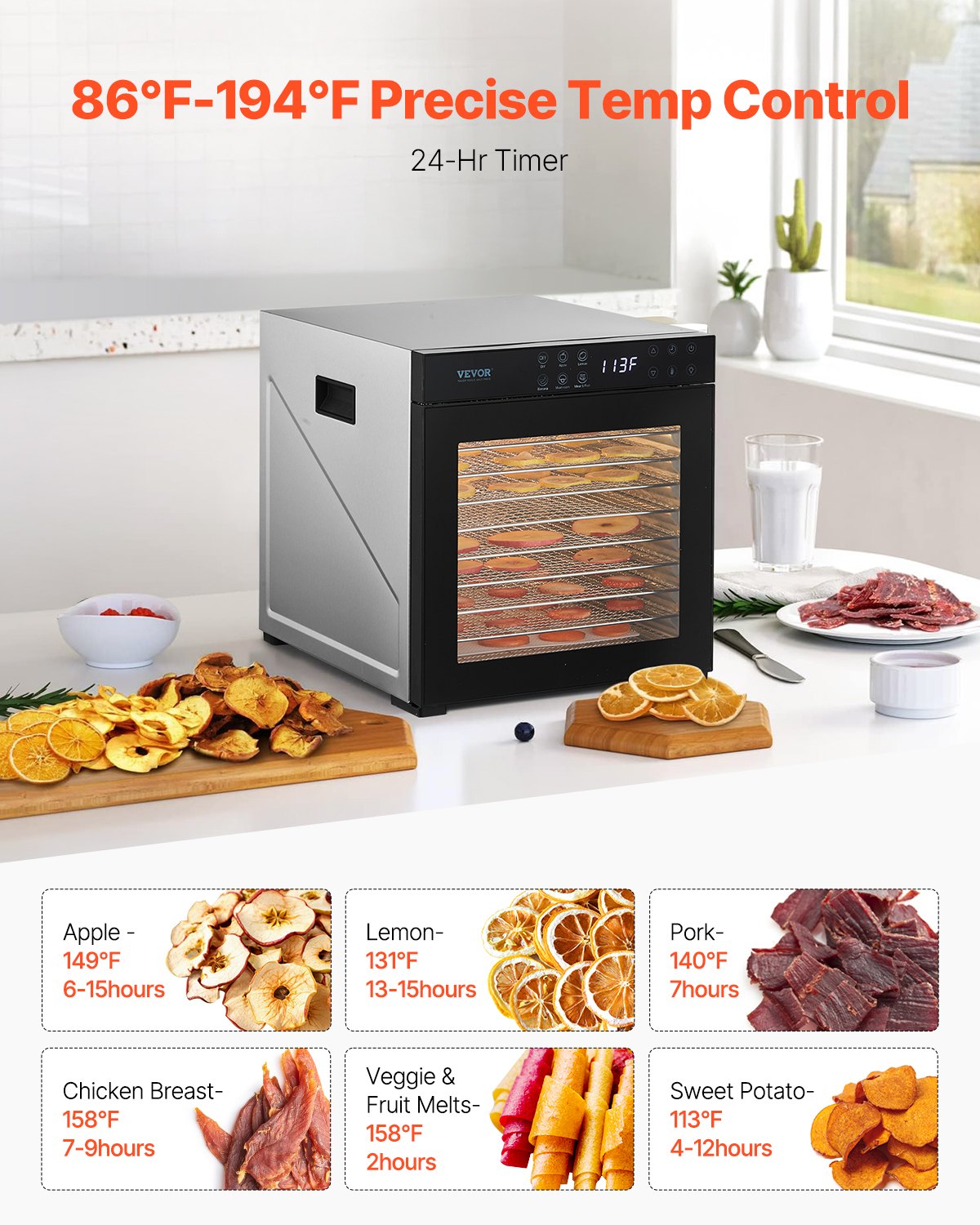 10 Trays Food Dehydrator Machine Stainless Steel 1000W Jerky Meat Fruit Drying