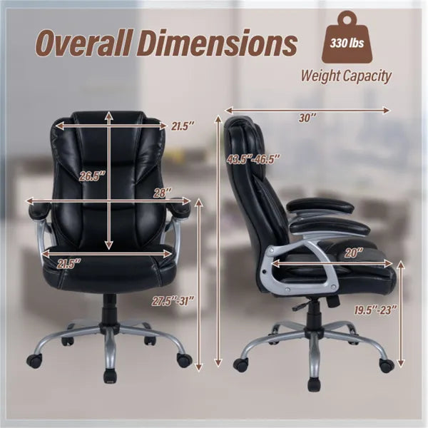 Ergonomic Executive Office Chair With Contoured Backrest, Adjustable Height & Recline For Home Office-Black