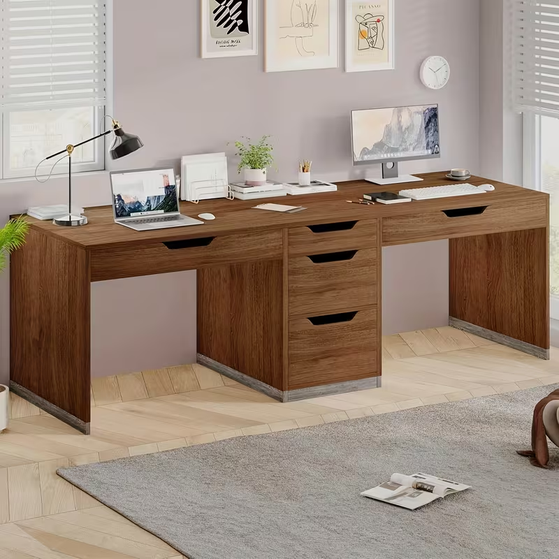 Two-Person Computer Desk with 5 Drawers