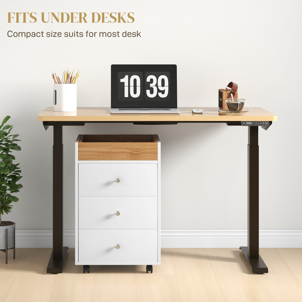 3 Drawer File Cabinet on Wheels Mobile Home Office Storage Cabinet with Top Tray Under Desk Printer Stand, White
