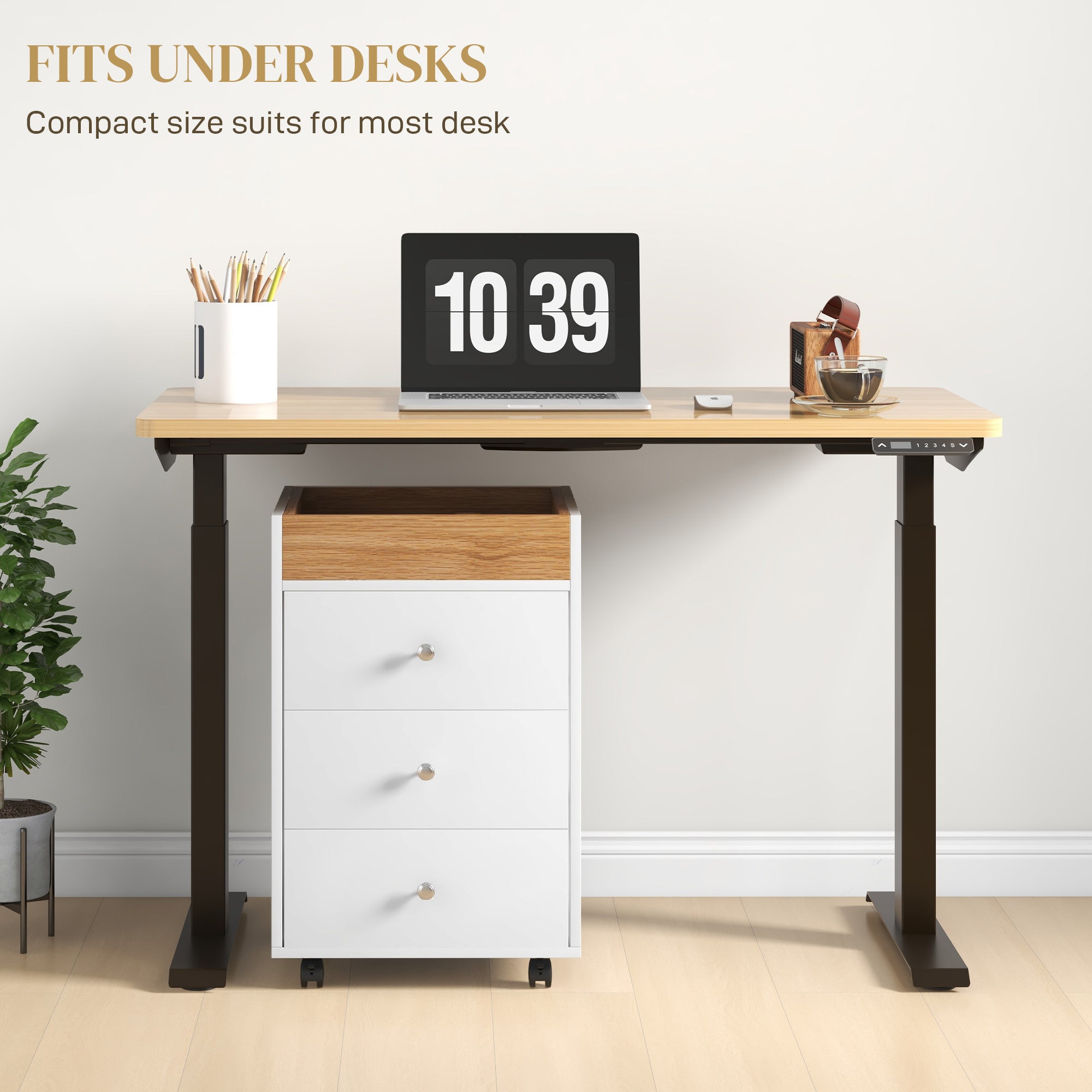 3 Drawer File Cabinet on Wheels Mobile Home Office Storage Cabinet with Top Tray Under Desk Printer Stand, White