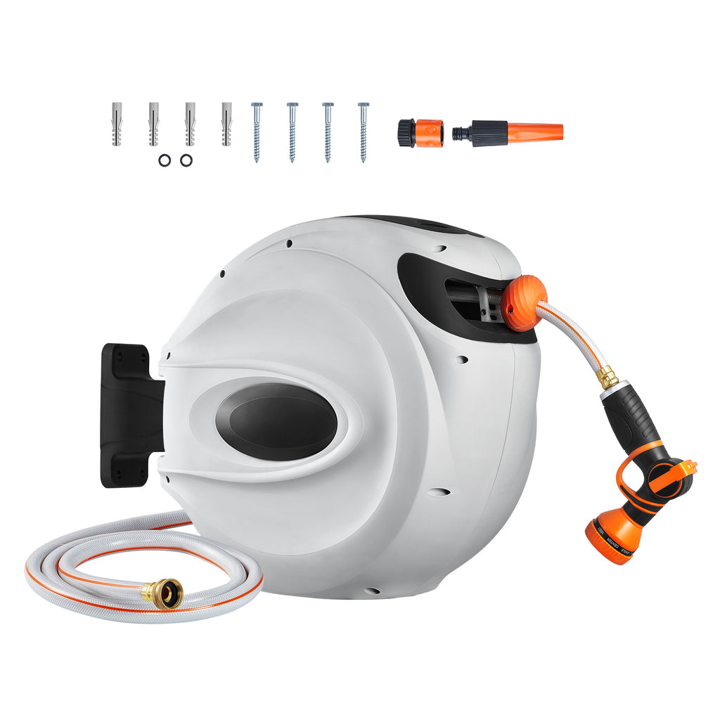VEVOR Retractable Hose Reel Water Hose Reel, Swivel Wall-Mounted