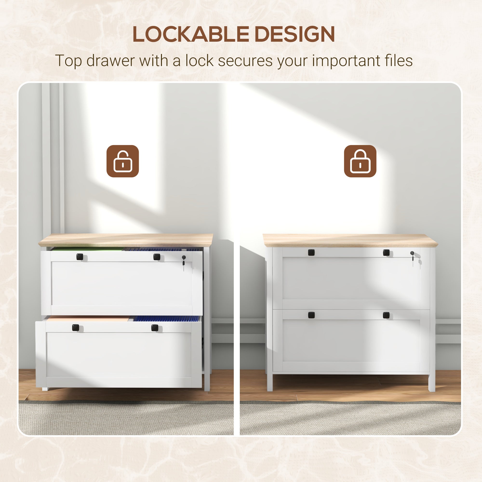 Lateral File Cabinet, 2 Drawer Filing Cabinet, White