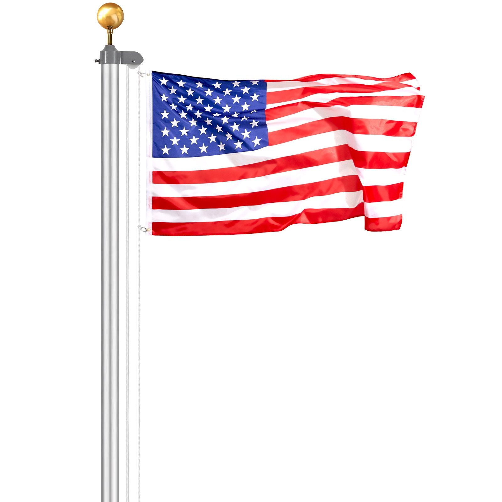 25FT Detachable Aluminum Flagpole Kit Heavy Duty Silver