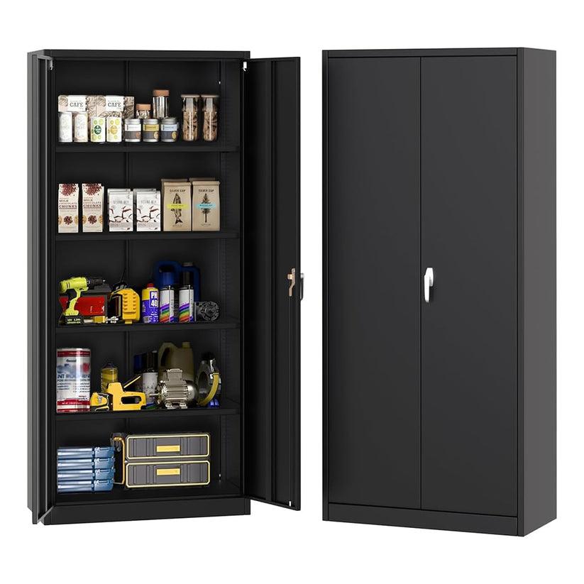 71" Tall Metal Storage Cabinet with Lock - Black - with Handle