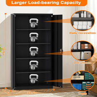 71" Tall Metal Storage Cabinet with Lock - Black - with Handle