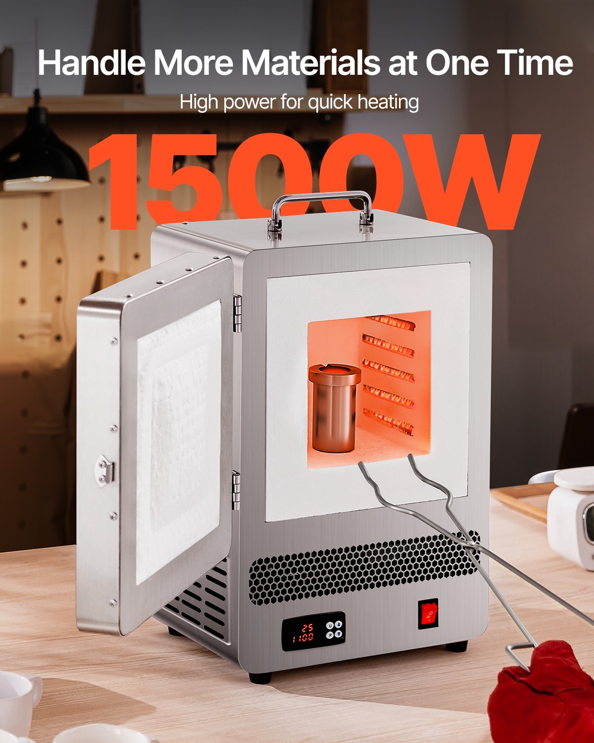Tabletop Kiln Melter, 1500W Electric Kiln, 2192℉ For Wax Casting, Clay DIY, Metal Tempering, Glazing On Pottery, Silver