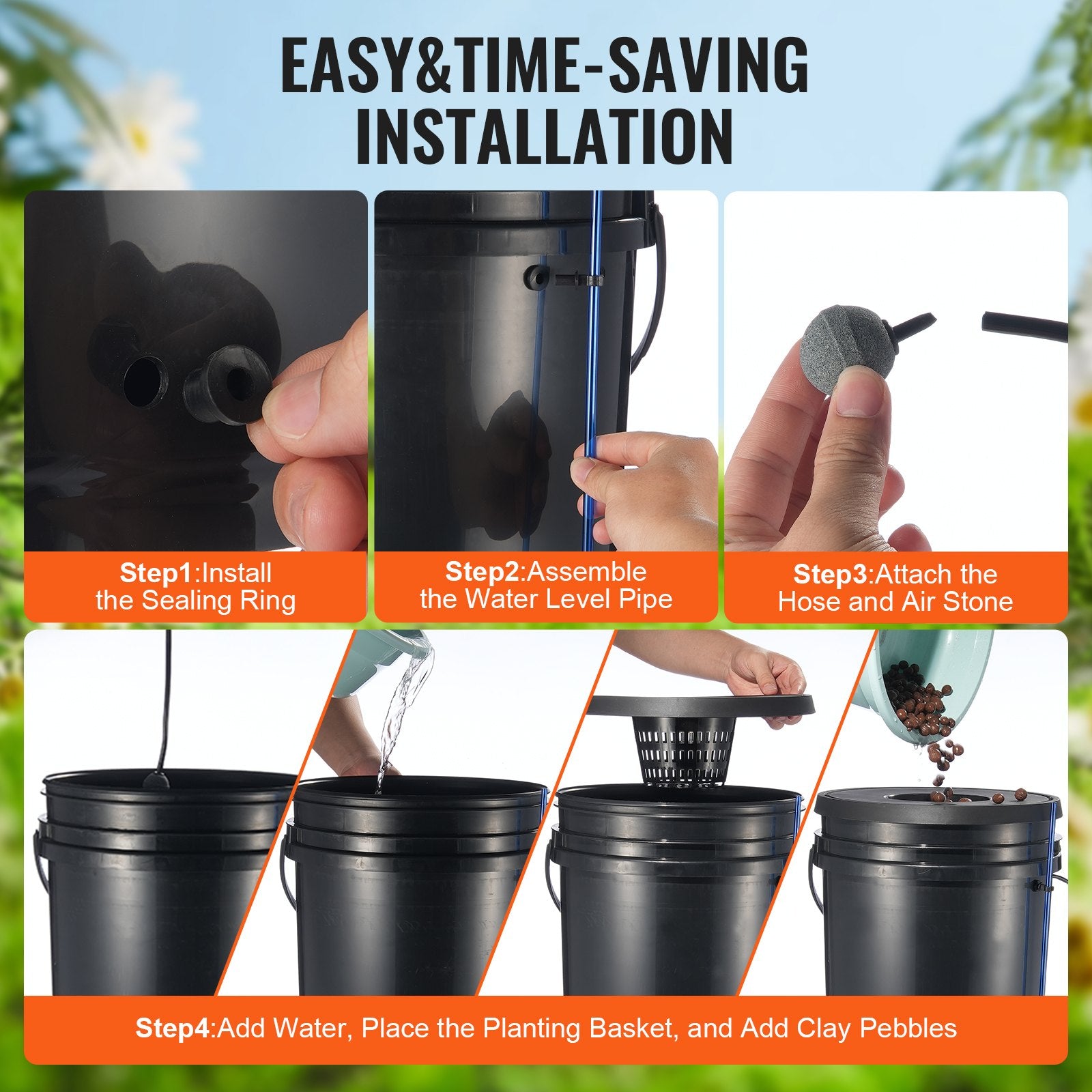 DWC Hydroponic System, 5 Gallon 4 Buckets