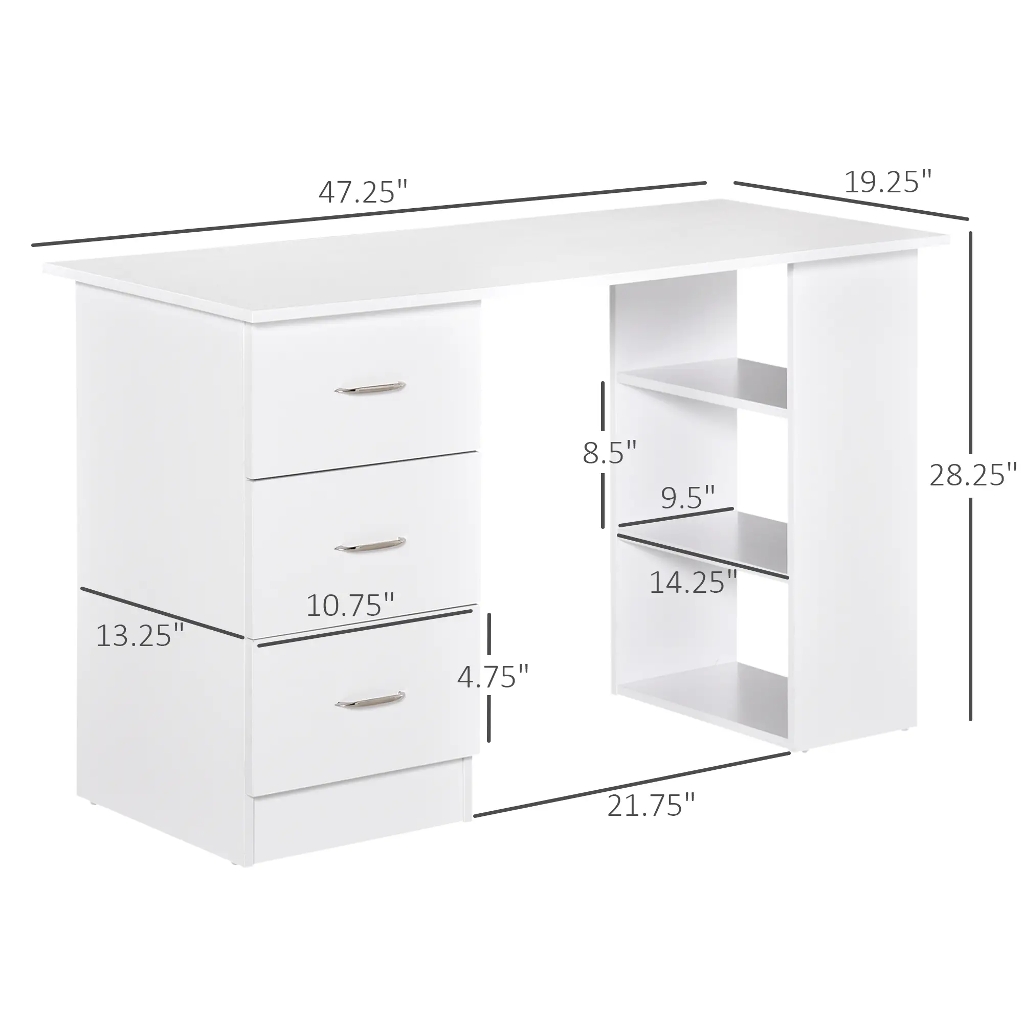 47" Student Desk With Shelves and Drawers