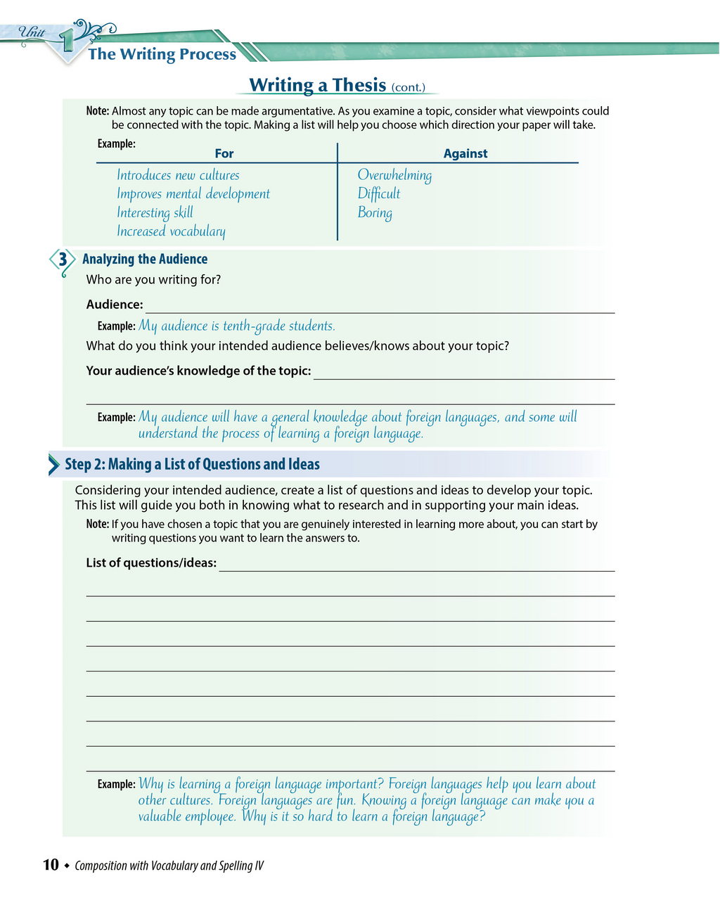 Abeka 10th Grade Composition with Vocabulary and Spelling IV |Teacher Key| Used Like New