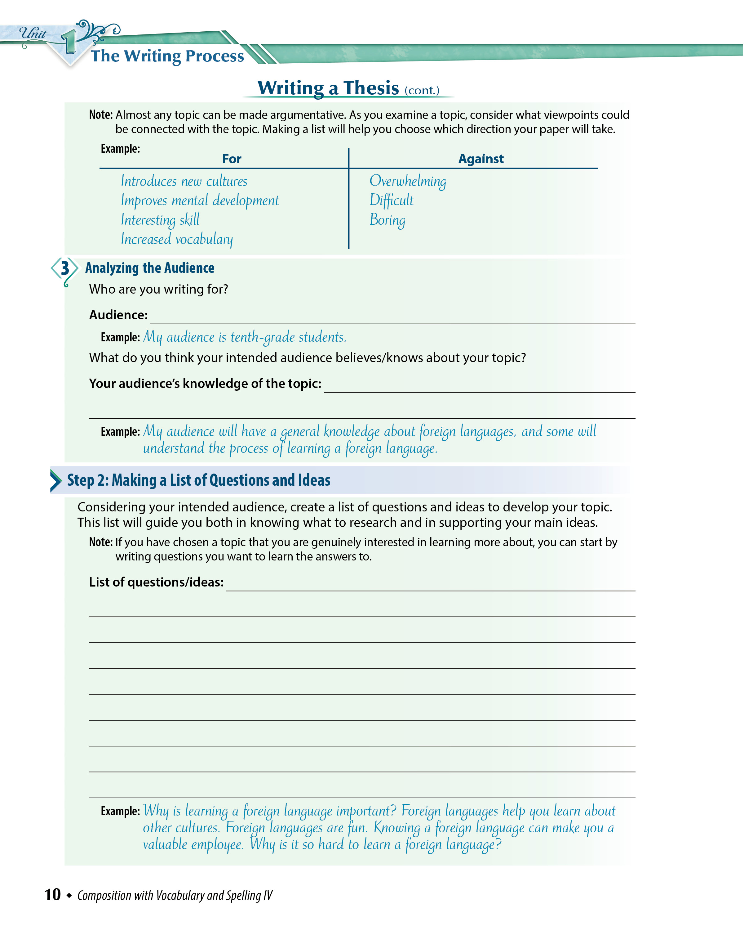 Abeka 10th Grade Composition with Vocabulary and Spelling IV |Teacher Key| Used Like New