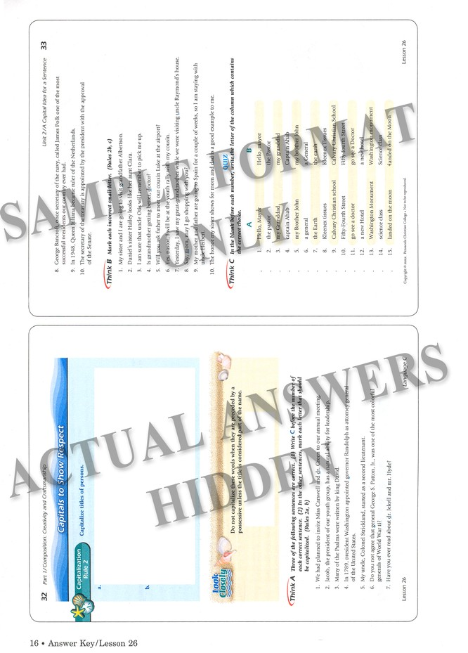 Abeka God's Gift of Language C Writing & Grammar Work-text Answer Key Grade 6, Third Edition | Used Good Condition