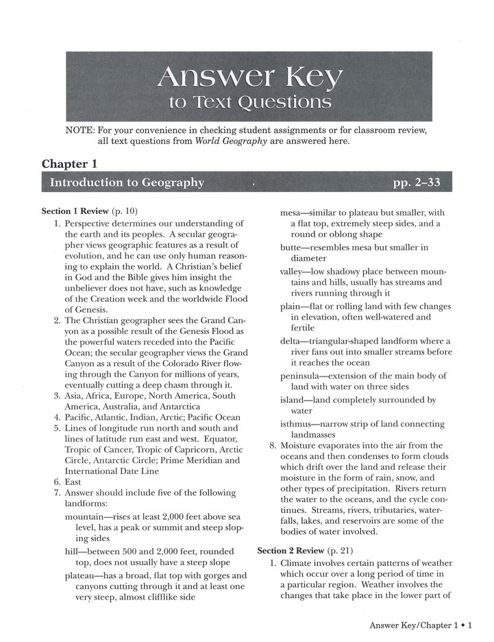 Abeka World Geography in Christian Perspective Answer Key | Used Like New