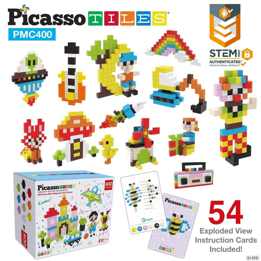 PicassoTiles 400 PC Magnetic Blocks, Magnetic Building Blocks STEM