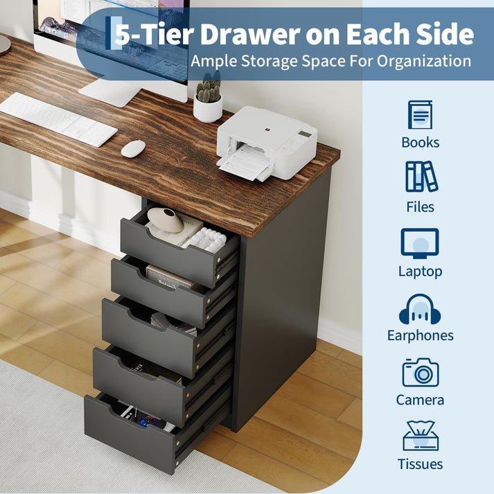 Computer Desk with 5 Drawers, 47 " Brown + Black