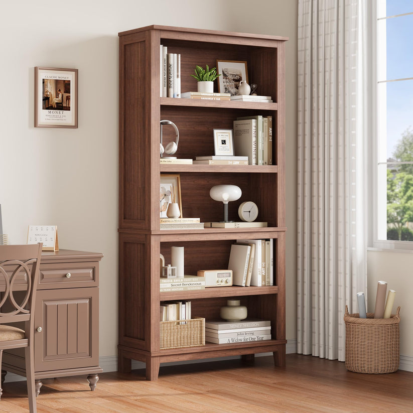 71" Tall 5-Tier Wooden Bookcase Brown