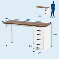 Computer Desk with 5 Drawers, 47 " Brown+White