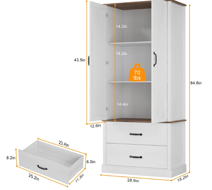 Storage Cabinet with Doors and Shelves White Wood Grain Texture