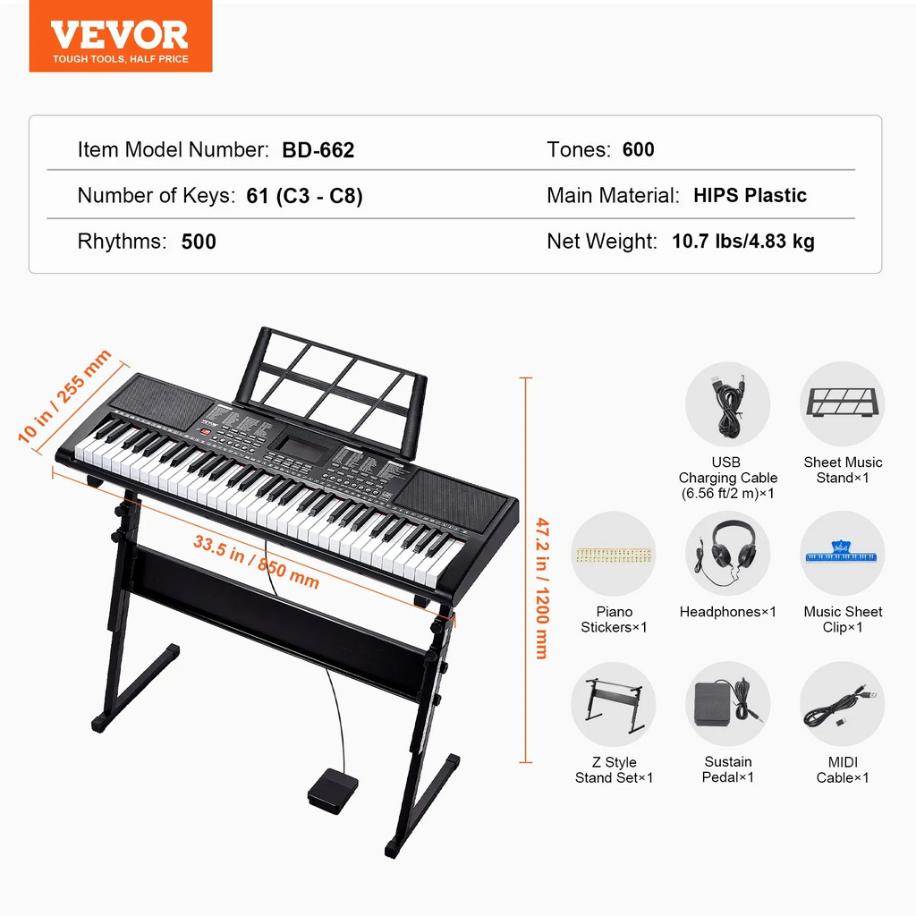 61 Key DIgital Keyboard Piano WIth Lighted Keys For Students