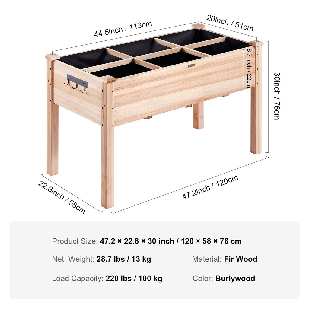 Wooden Raised Garden Bed Planter Box 47.2x22.8x30' Flower Vegetable Herb