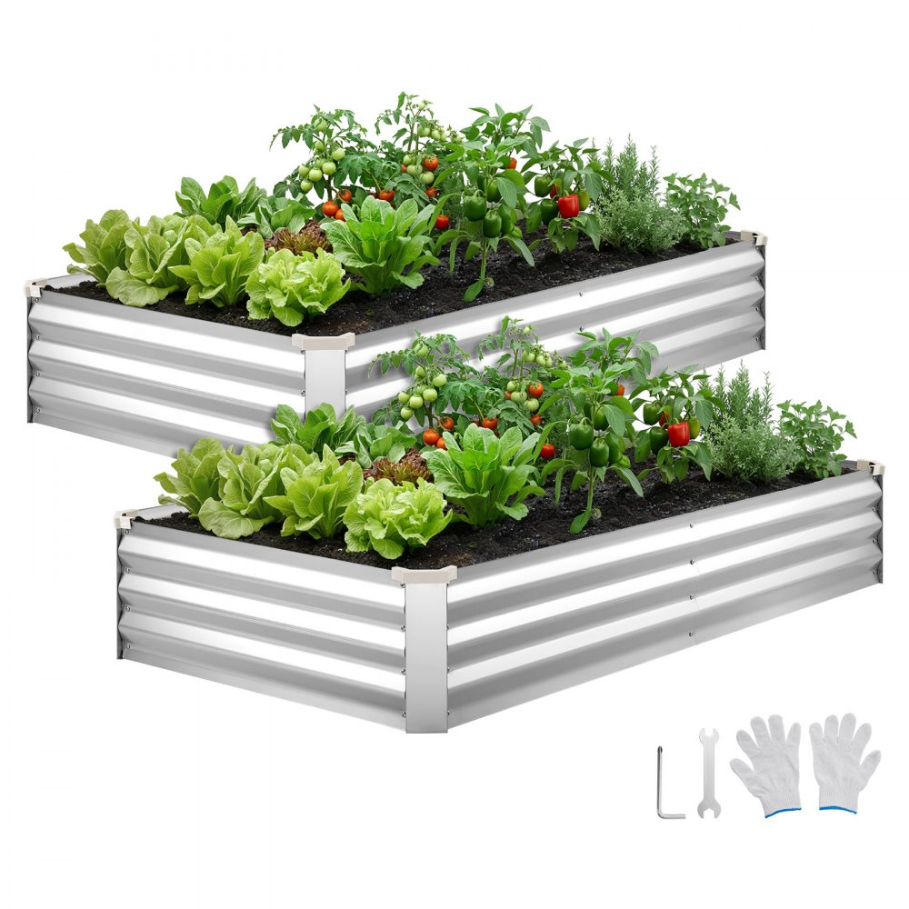 2 Pack Galvanized Raised Garden Beds | Silver