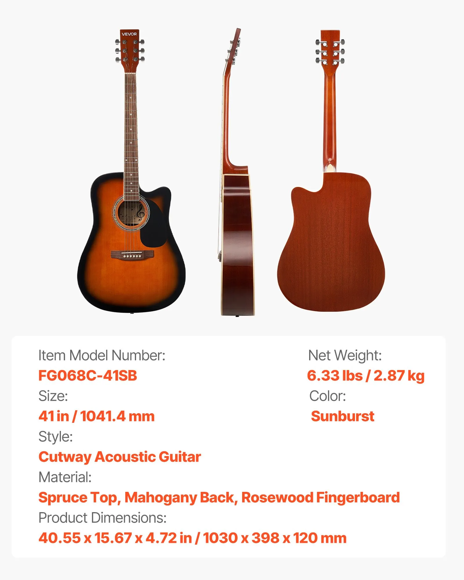 41 in Cutway Acoustic Guitar