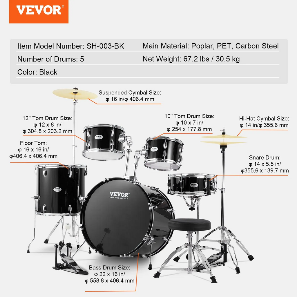 Drum Set, 5-Piece, 22 inches
